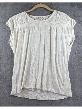 Lucky Brand White Eyelet Detail Short Sleeve Blouse Size S